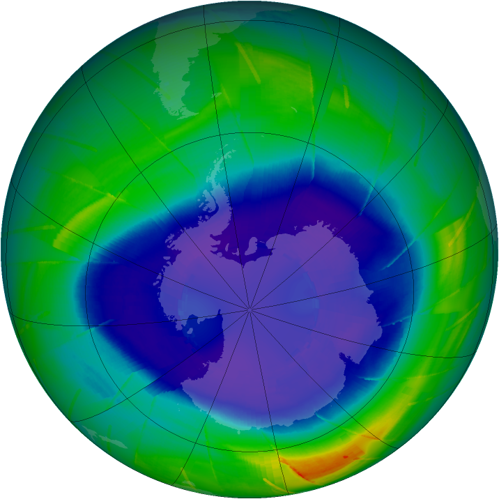 Le trou de la couche d’ozone le 10 septembre 2009 
