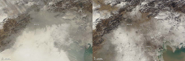 Vue du smog dans la région de Beijing vue de l'espace